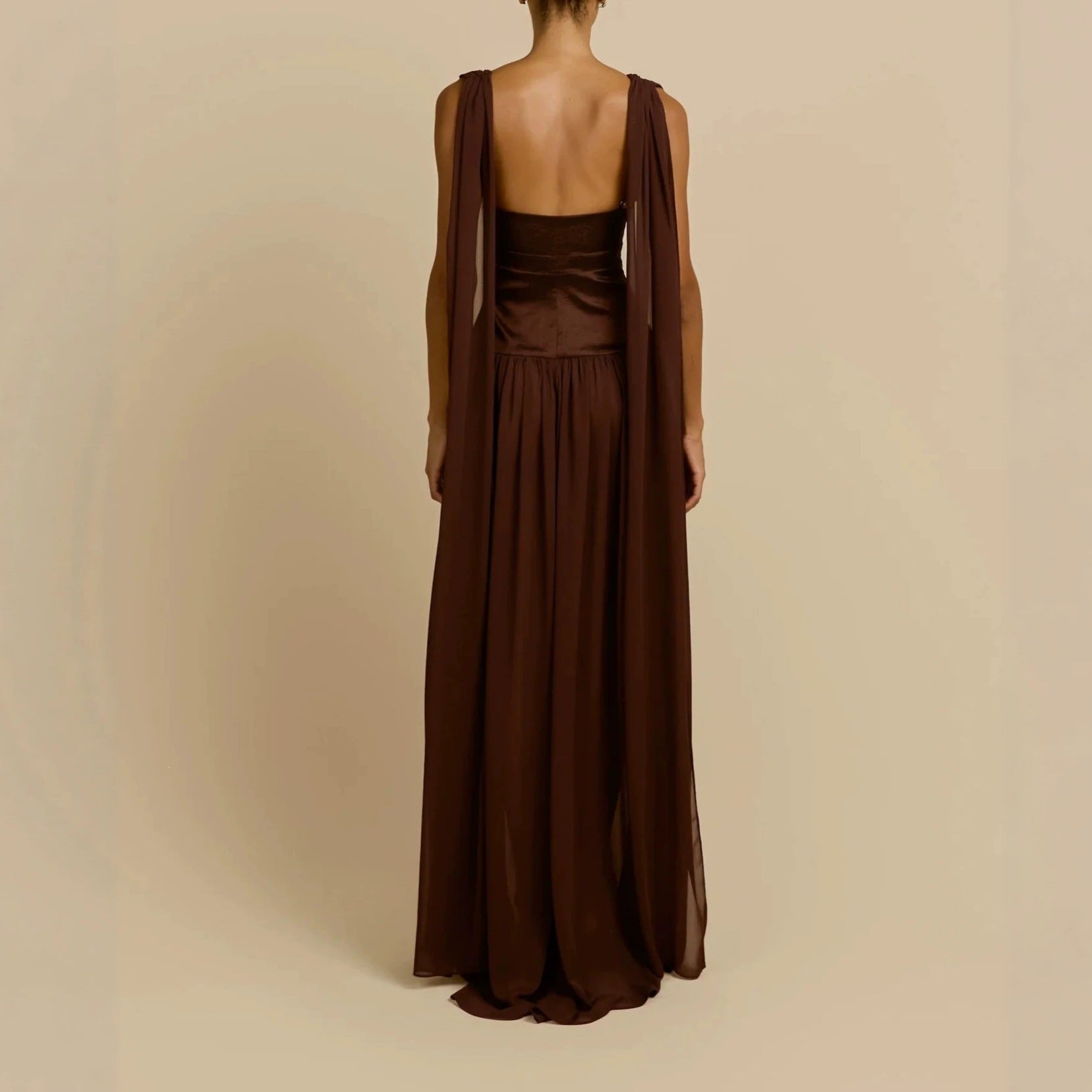 Damen Elegantes Langarm-Maxikleid mit tiefem V-Ausschnitt