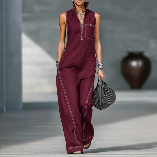 Damen Utility-Jumpsuit mit hochgeschlossenem Kragen und tiefem Reißverschluss Shopnory