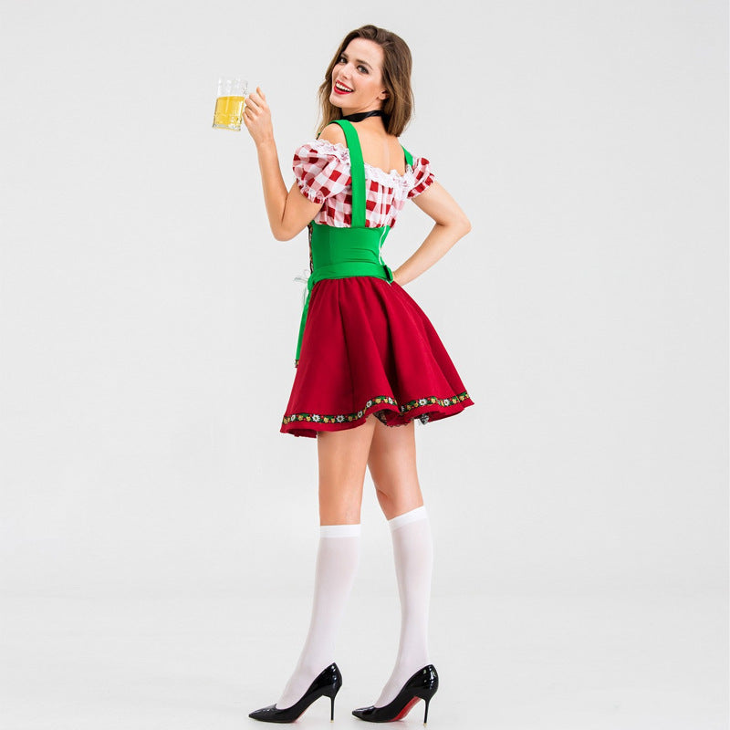 Damen nan Party-Dirndl Minikleid im Oktoberfeststil mit verstellbaren Trägern, Spitzenbesatz und bestickter Schürzenapplikation Shop Nory