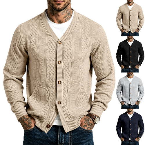 Herren Strukturierter Strickcardigan mit V-Ausschnitt und Zopfmuster Shop Nory