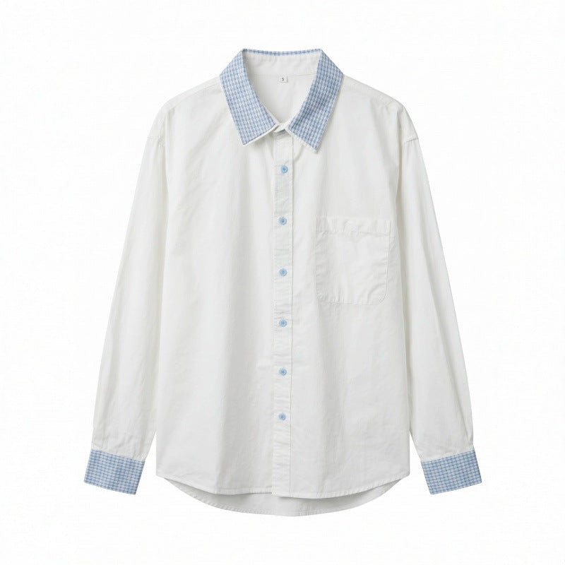 Unisex Oversize Baumwoll-Hemd mit kontrastiertem Vichykaro-Kragen und Manschetten Shop Nory