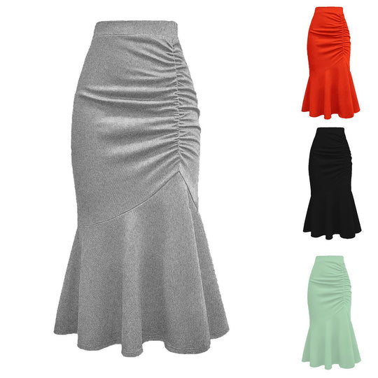 Damen Taillierter Midirock mit seitlicher Raffung und ausgestelltem Volant-Saum Shop Nory
