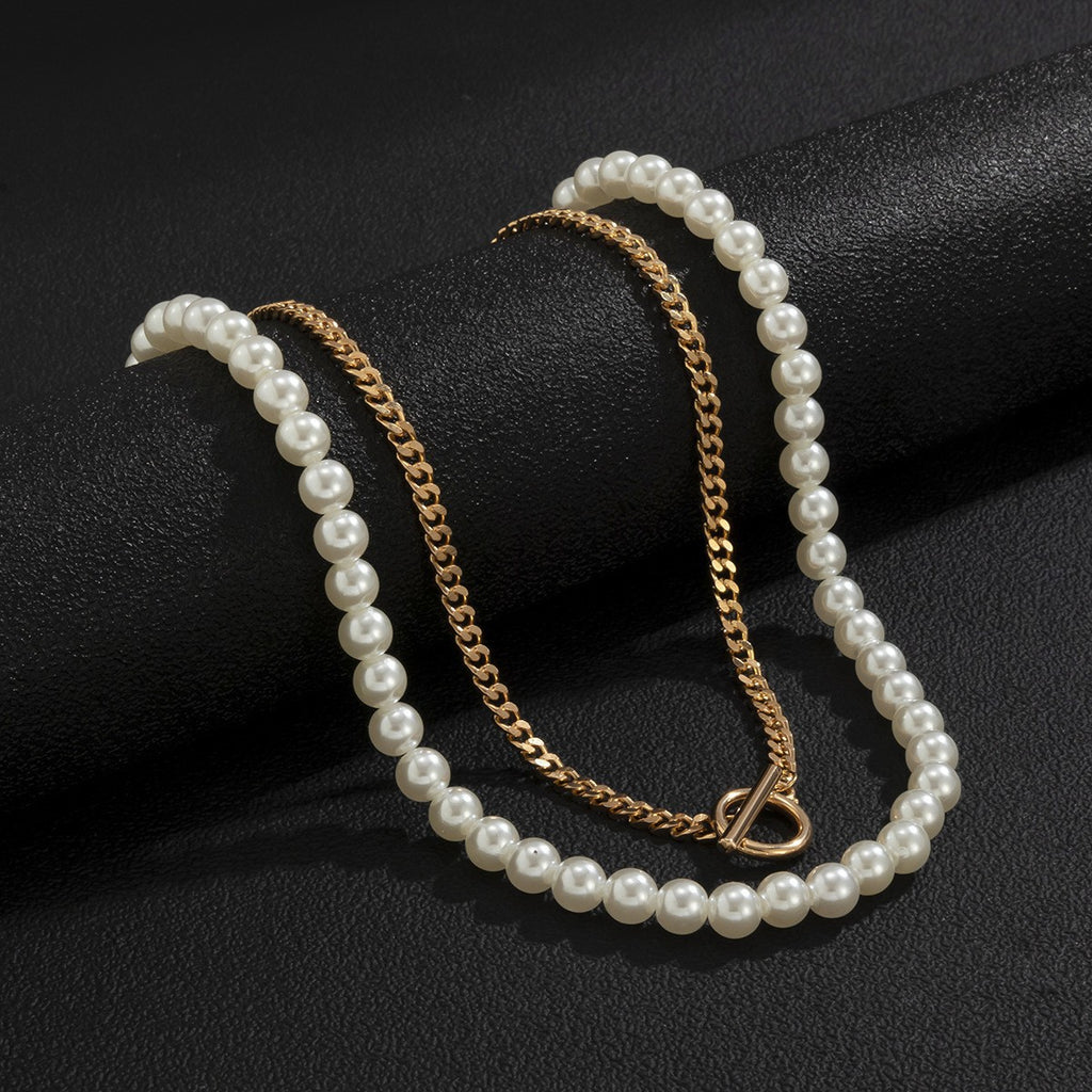 Damen Halskette mit modischem Perlen- und Gliederketten-Design Shop Nory