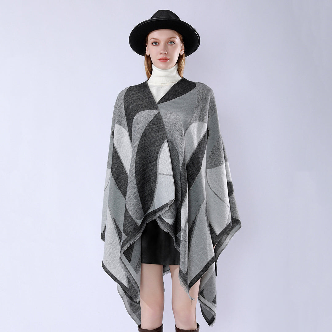Damen Oversize-Poncho mit V-Ausschnitt und geometrischem Jacquard-Design Shop Nory