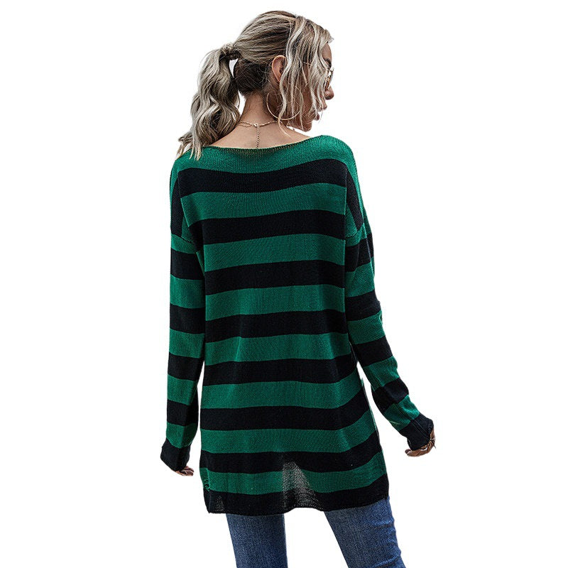 Damen Off-Shoulder Strickpullover mit Streifen Shop Nory