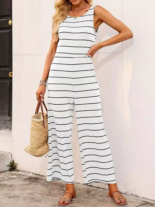 Damen lässiger Jumpsuit mit breiten Bein und klassischem Streifenmuster