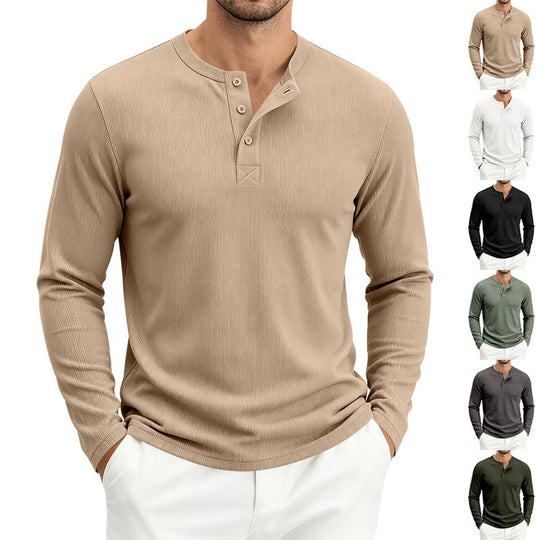 Herren Henley-Langarmshirt aus Soft-Waffeljersey mit leichtem Stretch und flacher Knopfleiste Shop Nory
