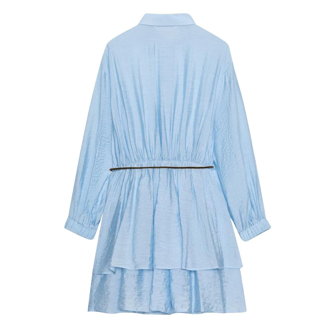 Damen Hemdblusenkleid mit Stufenrock, geraffter Taille und Fransen‑Gürteltasche Shop Nory