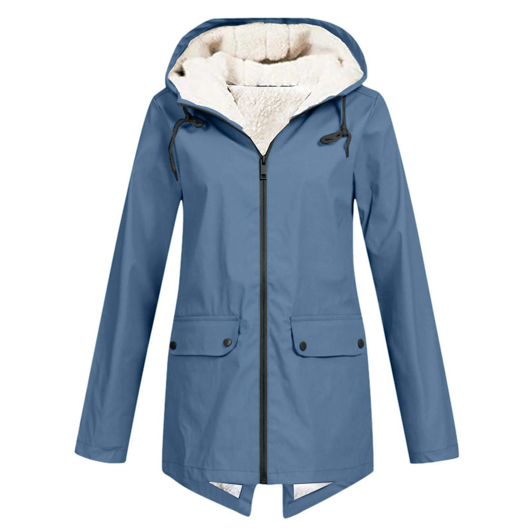Damen wetterfeste und gefütterte Regenjacke mit verstellbarem Kapuzenkragen