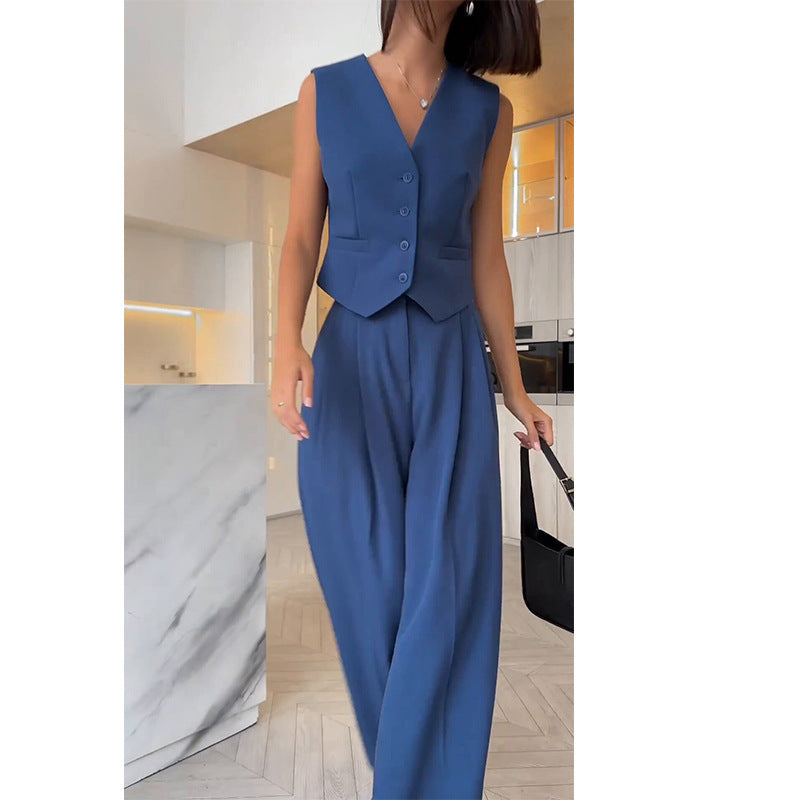 Damen Eleganter Zweiteiler mit taillierter Weste und weiter Palazzo-Hose Shop Nory
