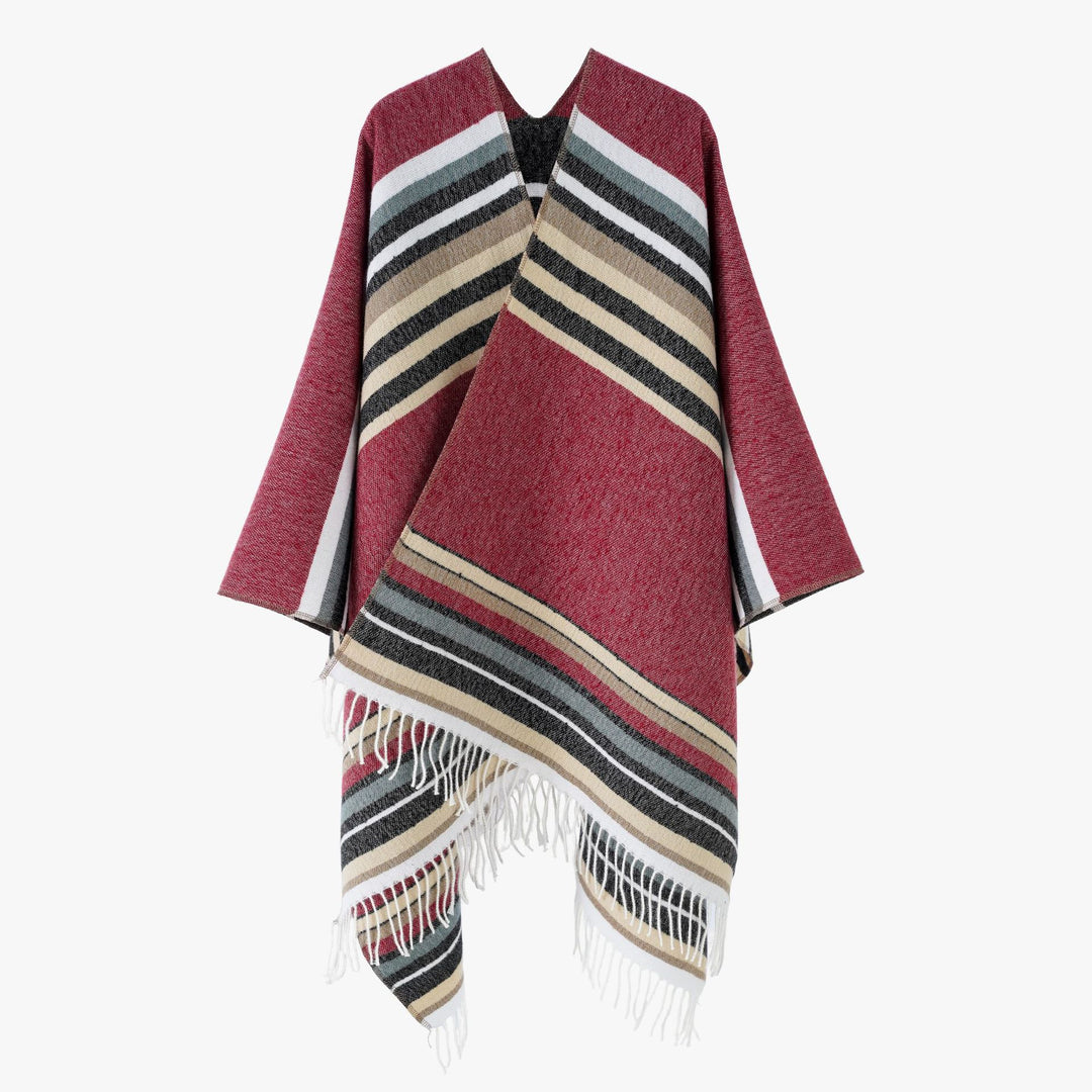Damen Gestreifter Wollmix-Poncho mit Fransensaum Shop Nory