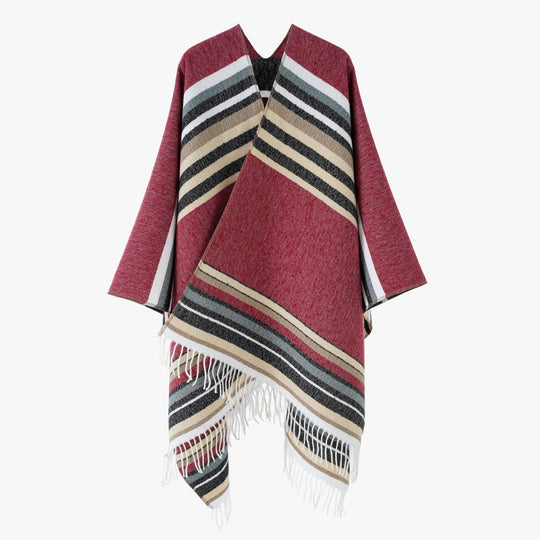 Damen Gestreifter Wollmix-Poncho mit Fransensaum Shop Nory