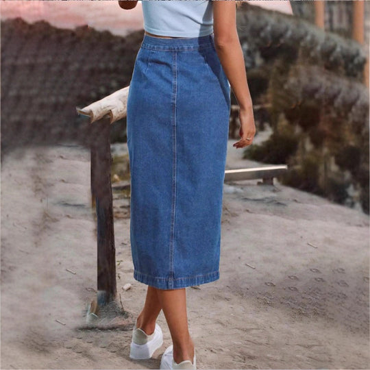 Damen Jeans-Midirock mit seitlicher Knopfleiste und hohem Beinschlitz Shop Nory