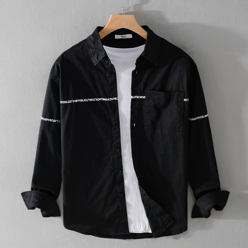Herren Langarm-Hemd im Overshirt-Stil mit eingearbeitetem Schriftband und Brusttasche Shop Nory
