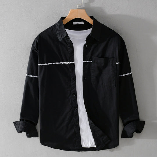 Herren Langarm-Hemd im Overshirt-Stil mit eingearbeitetem Schriftband und Brusttasche Shop Nory