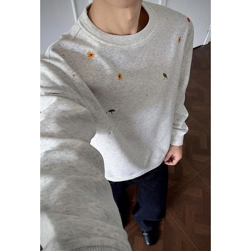Herren Rundhals-Sweatshirt mit minimalistischer Blumenstickerei und cleanem Schnitt Shop Nory