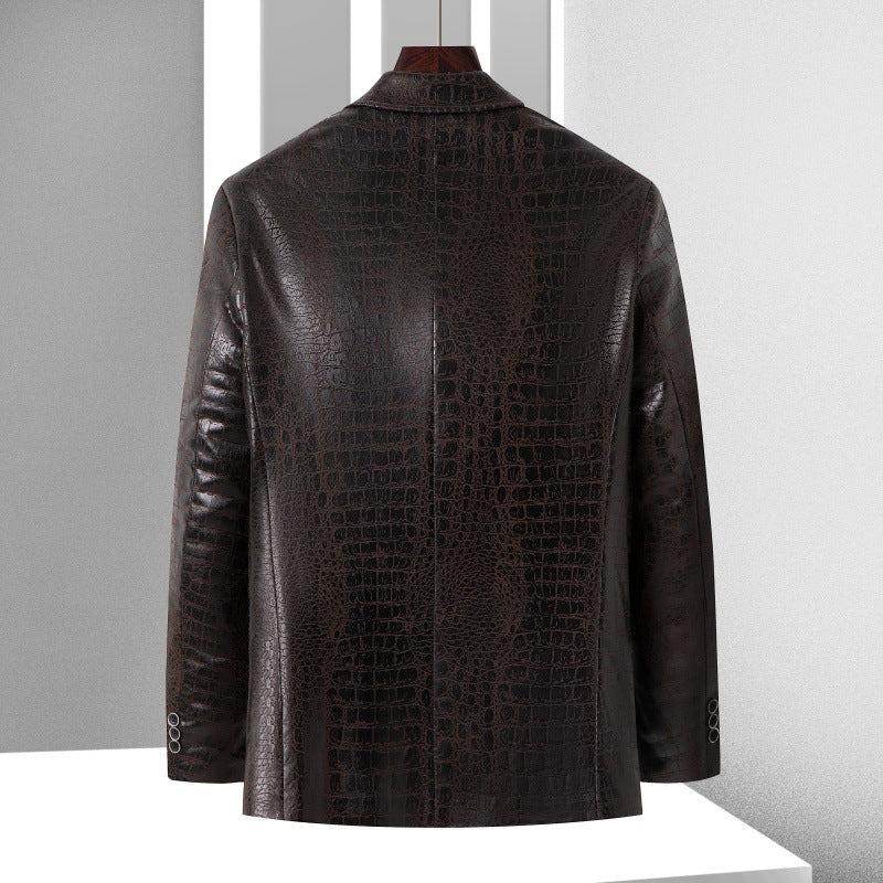 Herren Blazer mit Krokoprägung aus veganem Leder und Zweiknopf-Silhouette Shop Nory