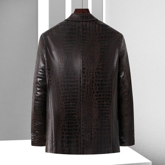 Herren Blazer mit Krokoprägung aus veganem Leder und Zweiknopf-Silhouette Shop Nory