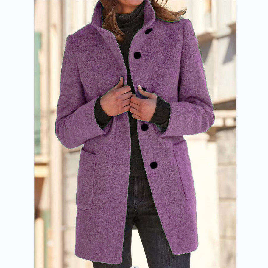 Damen Midilanger Wollmix-Mantel mit Stehkragen und aufgesetzten Taschen Shop Nory