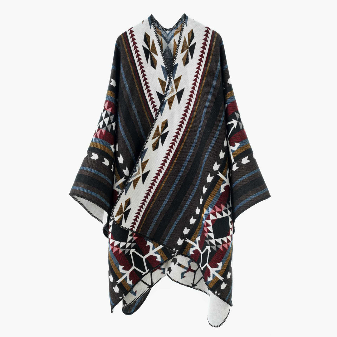 Damen Oversize Jacquard‑Wickelponcho mit geometrischem Aztekenmuster Shop Nory