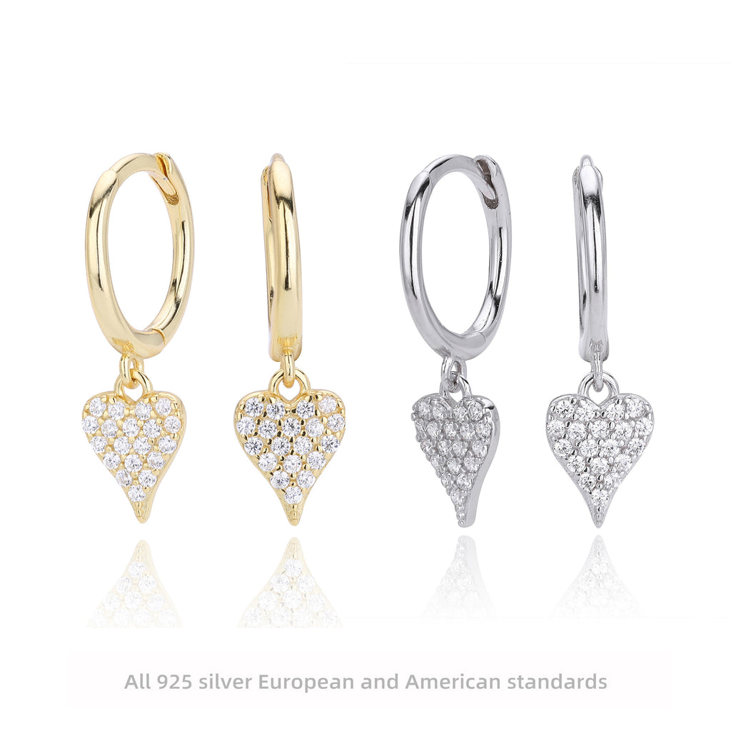 Damen Ohrhänger mit Herzanhänger aus 925 Sterling Silber und funkelnden Zirkonia Shop Nory