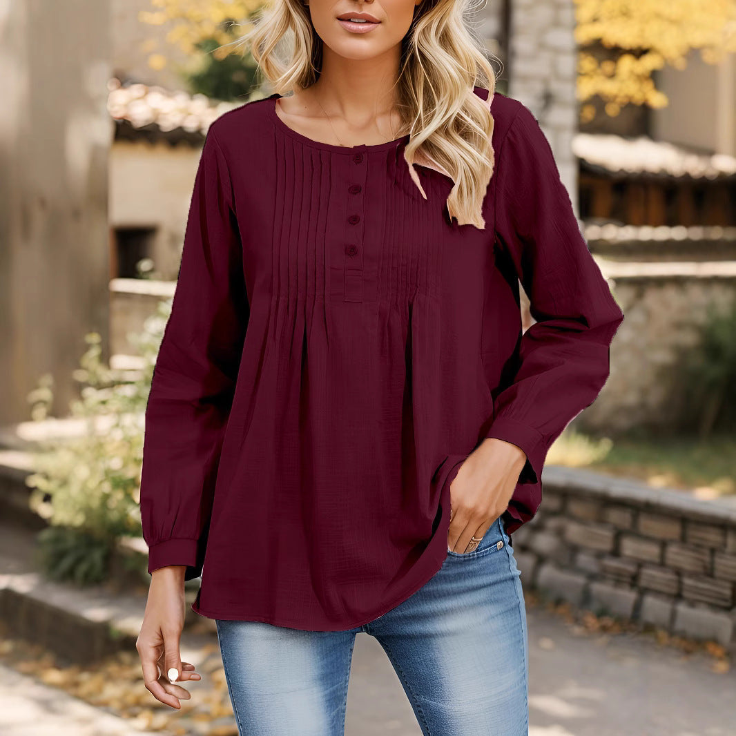 Damen Bluse mit Falten und Knopfleiste Shopnory