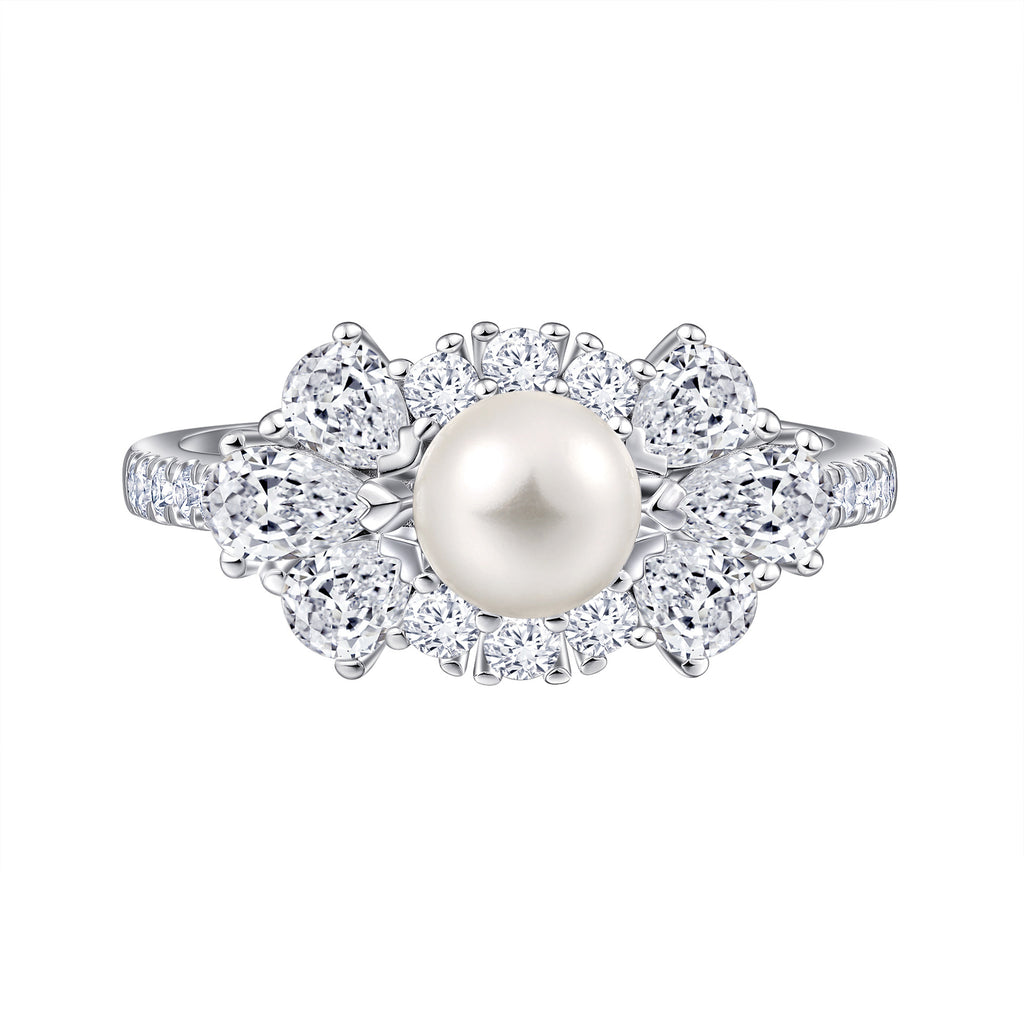 Damen Hochwertiger Ring mit strahlender Perle und funkelnden Zirkoniasteinen Shop Nory