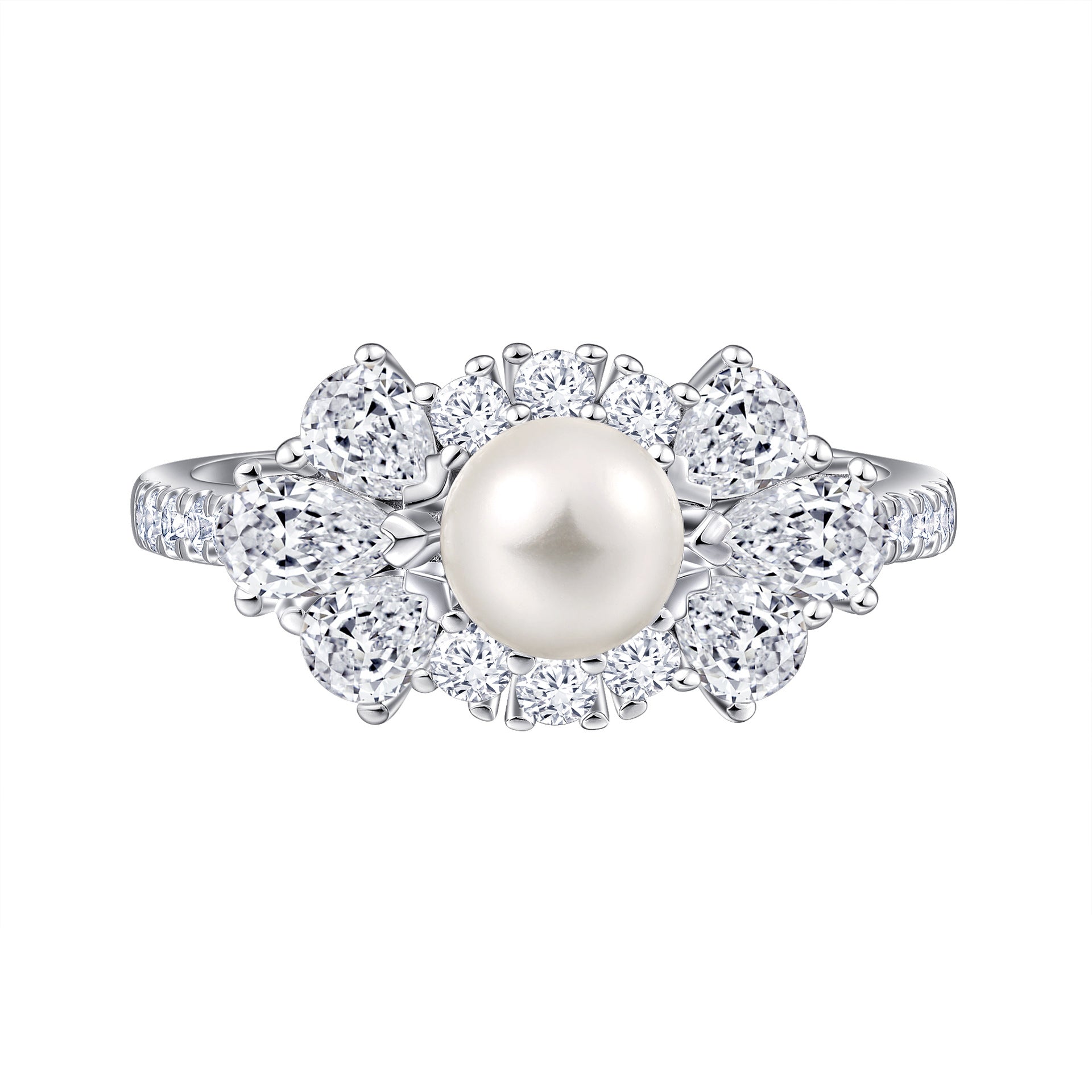 Damen Hochwertiger Ring mit strahlender Perle und funkelnden Zirkoniasteinen Shop Nory