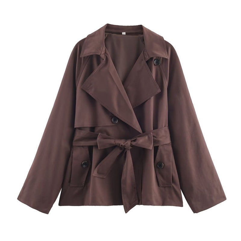 Damen Gekürzte Trenchjacke mit Schalkragen, Bindegürtel und Pattentaschen Shop Nory