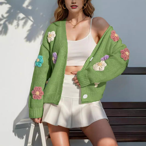 Damen Strickjacke mit floralen Applikationen