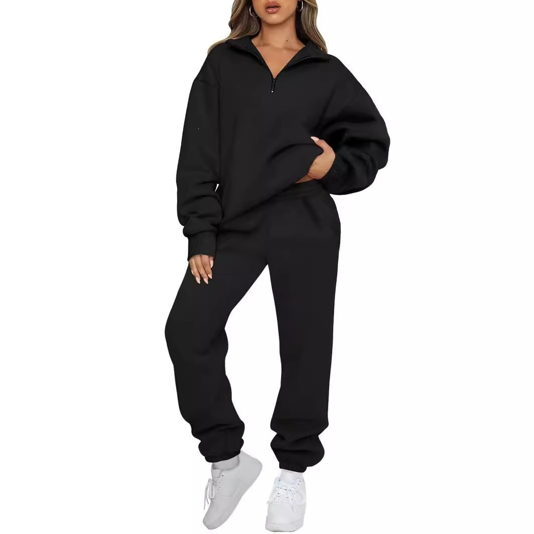 Damen nan Halbzip-Loungewear-Set mit übergroßem Kragenpullover und taillierter Jogginghose mit elastischem Bund Shop Nory