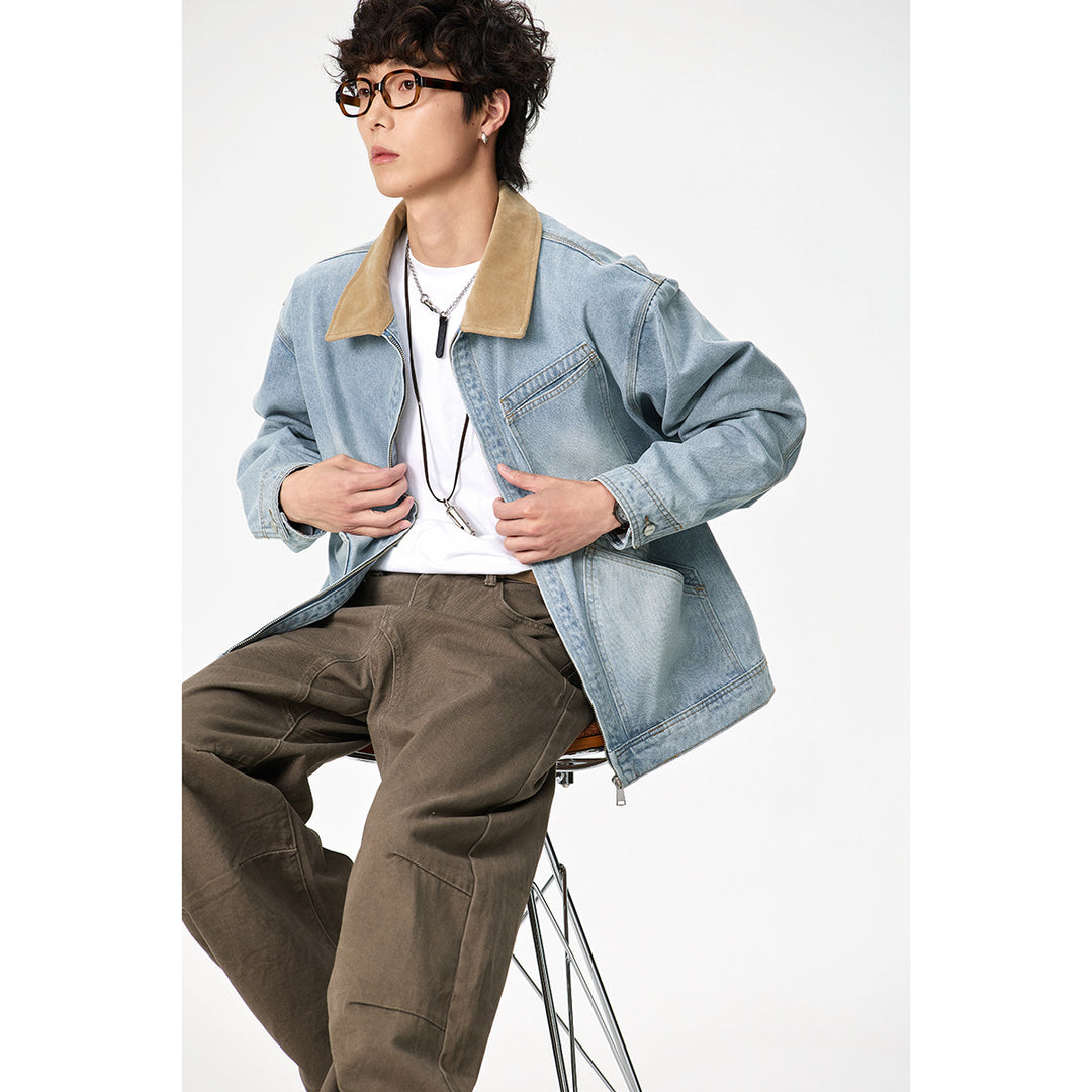 Herren Relaxed-Denimjacke mit Kontrast-Cordkragen und schräger Brusttasche Shop Nory