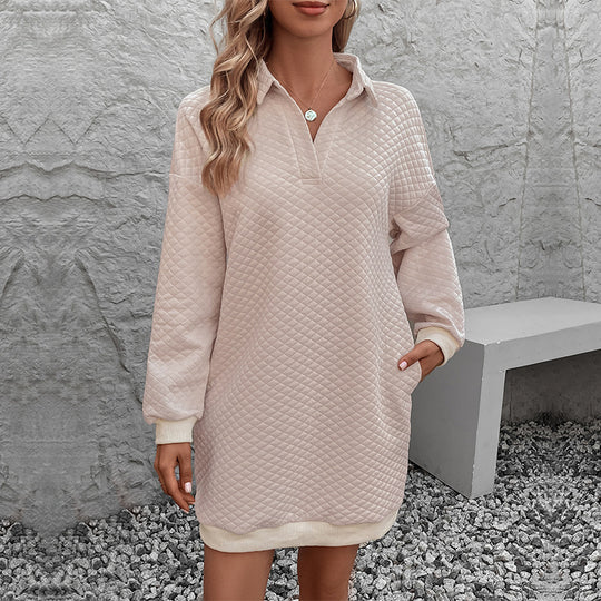Damen Stepp‑Sweatshirtkleid mit Polokragen und geripptem Saum Shop Nory