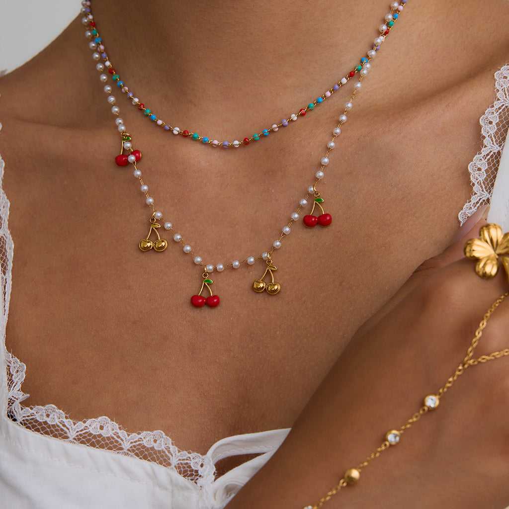 Damen Halskette mit verspieltem Kirschmotiven und hypoallergenen Eigenschaften Shop Nory