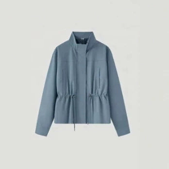 Damen Leichte Taillierte Übergangsjacke mit Stehkragen, Tunnelzug und verdecktem Verschluss Shop Nory