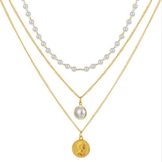 Damen Halskette mit mehrlagigem Perlen- und Anhängerdesign Shop Nory