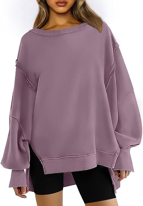 Damen Oversized Sweatshirt mit Ballonärmeln, seitlichen Schlitzen und offenen Kanten Shop Nory