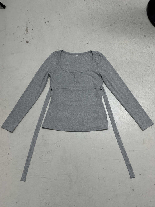 Damen nan tailliertes Still-Longsleeve mit Knopfleiste, Unterbrustnaht und elastischem Jersey Shop Nory