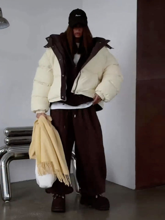 Damen Kurze Oversize Steppjacke mit hohem Kragen und wattierter Fütterung Shop Nory
