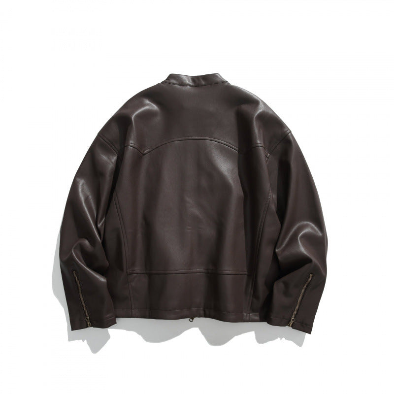 Herren Kurzblouson aus veganem Leder mit Stehkragen, drei Reißverschlusstaschen und Zwei-Wege-Reißverschluss Shop Nory