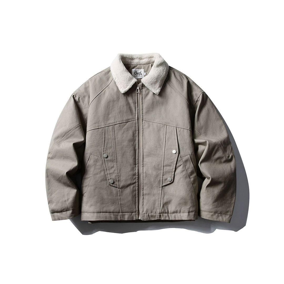 Unisex Kurzer Canvas-Fieldblouson mit Teddykragen und Zwei-Wege-Reißverschluss Shop Nory
