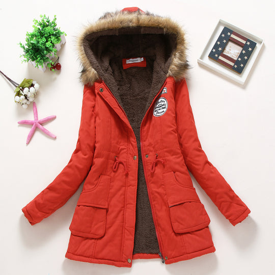 Damen taillierter Winterparka mit Teddyfutter Kunstfellkapuze und Tunnelzug Shop Nory