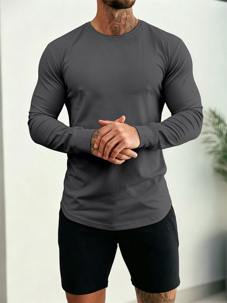 Herren Enganliegendes Langarm-Shirt aus Baumwollstretch mit Rundhals Shop Nory