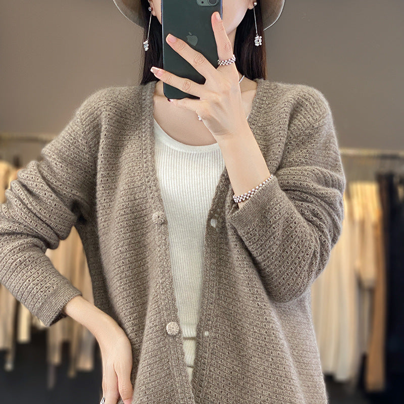 Damen Offener Ajour-Strickcardigan mit dezentem Flauschfinish und kastiger Oversize-Silhouette Shop Nory