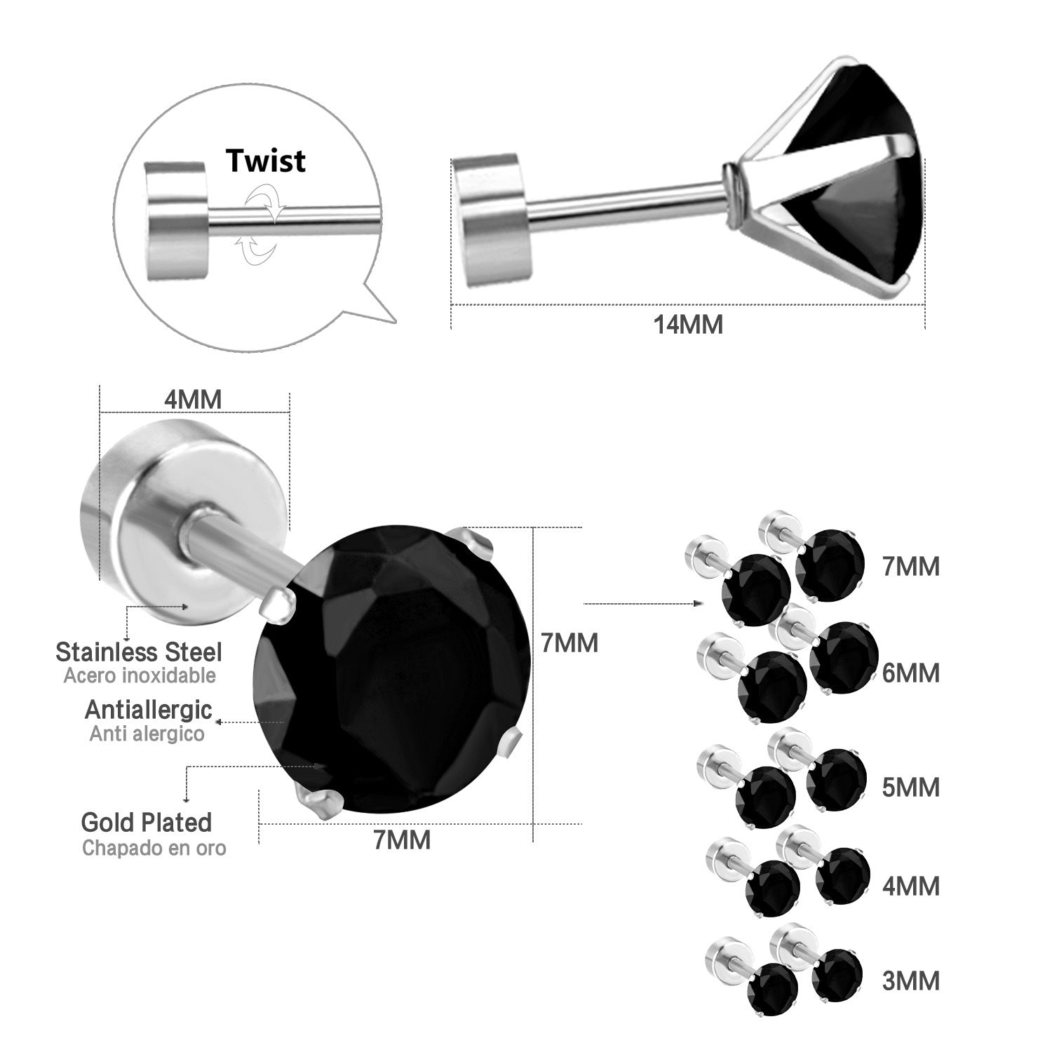 Damen Edelstahl Ohrstecker mit schwarzem Zirkonia Shop Nory