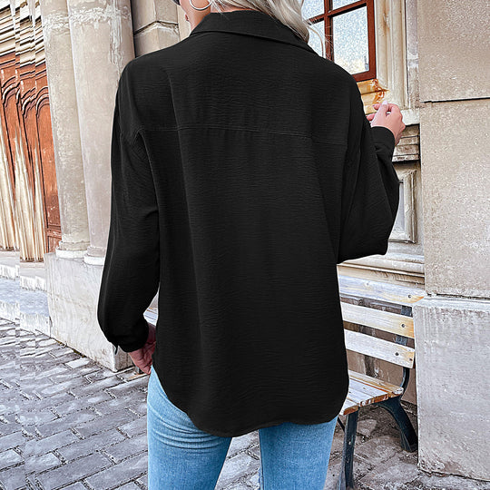 Damen Lockeres Viskose-Hemd mit V-Ausschnitt, Knopfleiste und Brusttasche Shop Nory