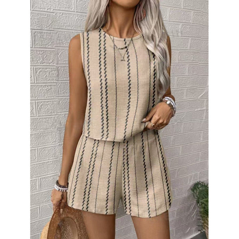 Damen lässiges Set mit ärmellosem Oberteil und Shorts