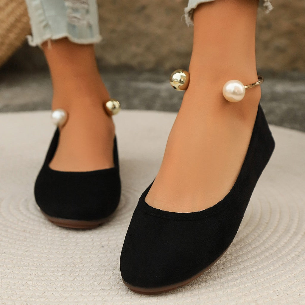 Damen Elegante Ballerinas mit kunstvollem Perlenschmuck und rutschfester Sohle Shopnory