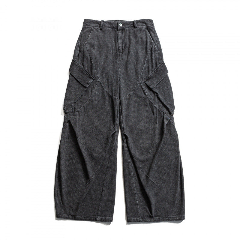 Unisex Weite Cargo-Jeans mit hoher Taille, Panelnähten und aufgesetzten Klappentaschen Shop Nory