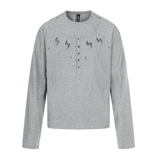 Herren Langarm-Henleyshirt mit doppeltem Rundhalsausschnitt und Knopfleiste Shop Nory